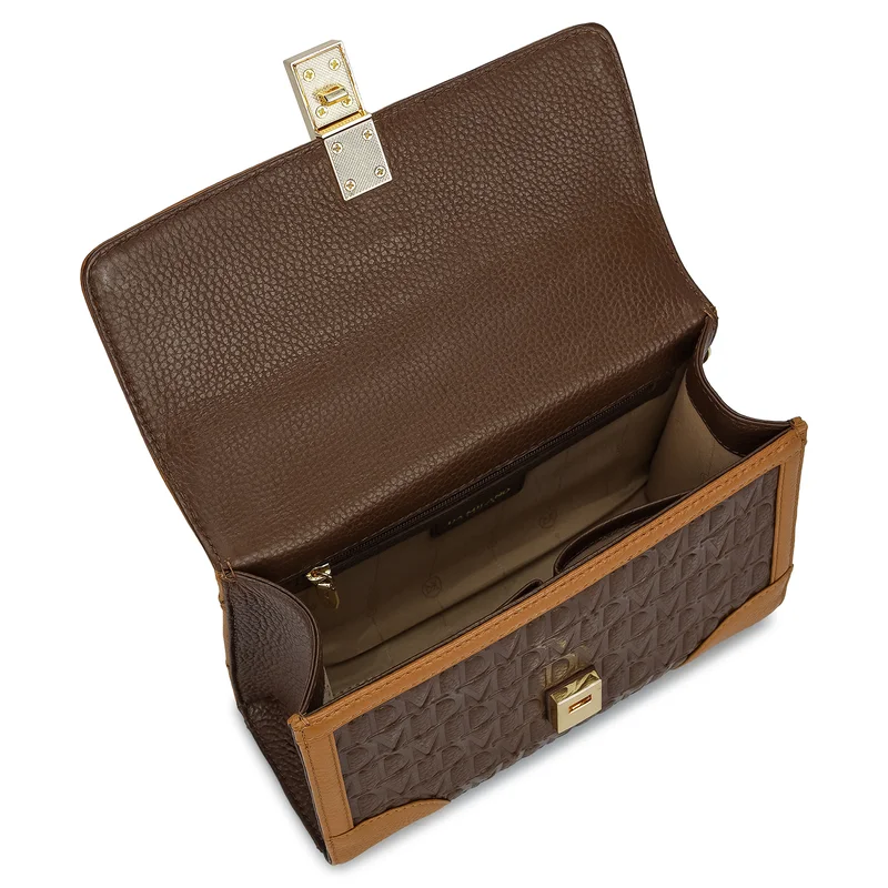 Da Milano Mocha Small Monogram Leather Shoulder Bag - Mocha for Women | Best Price UAE